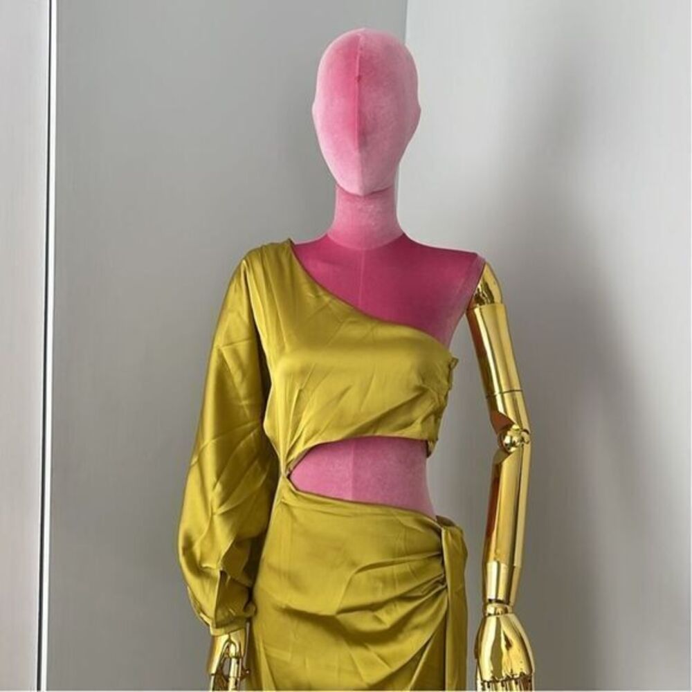 Stunning Yellow One-Shoulder Evening Gown with Balloon Sleeve and Wrap Dress L - Picture 7 of 12